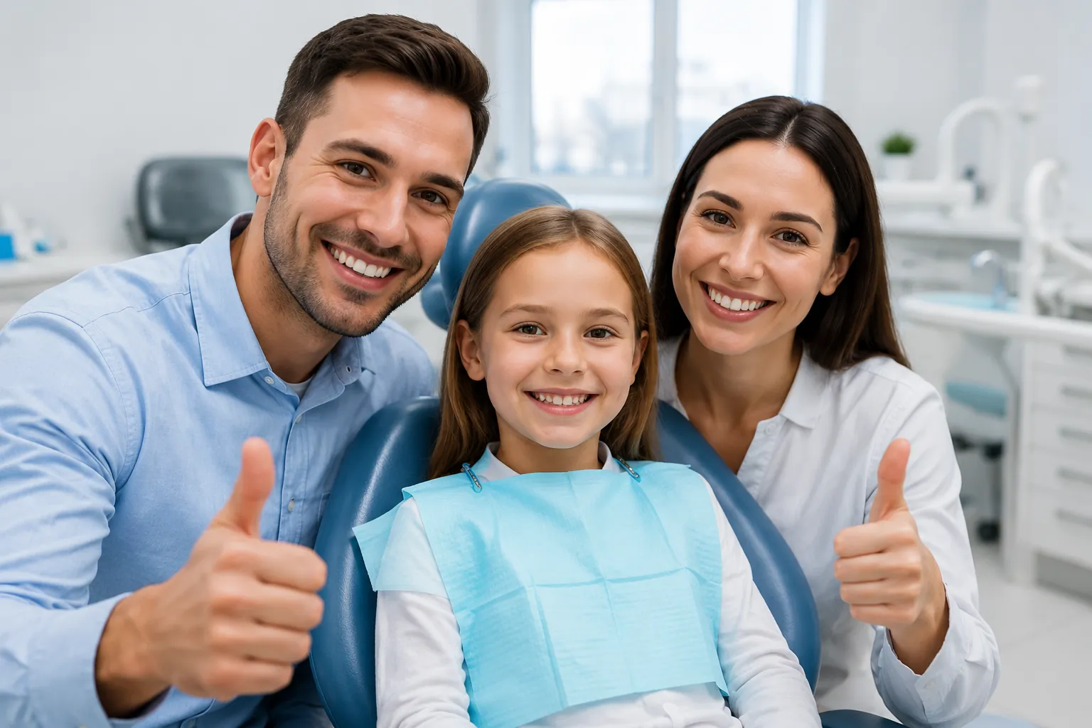 Familia sonriendo después de una atención dental preventiva
