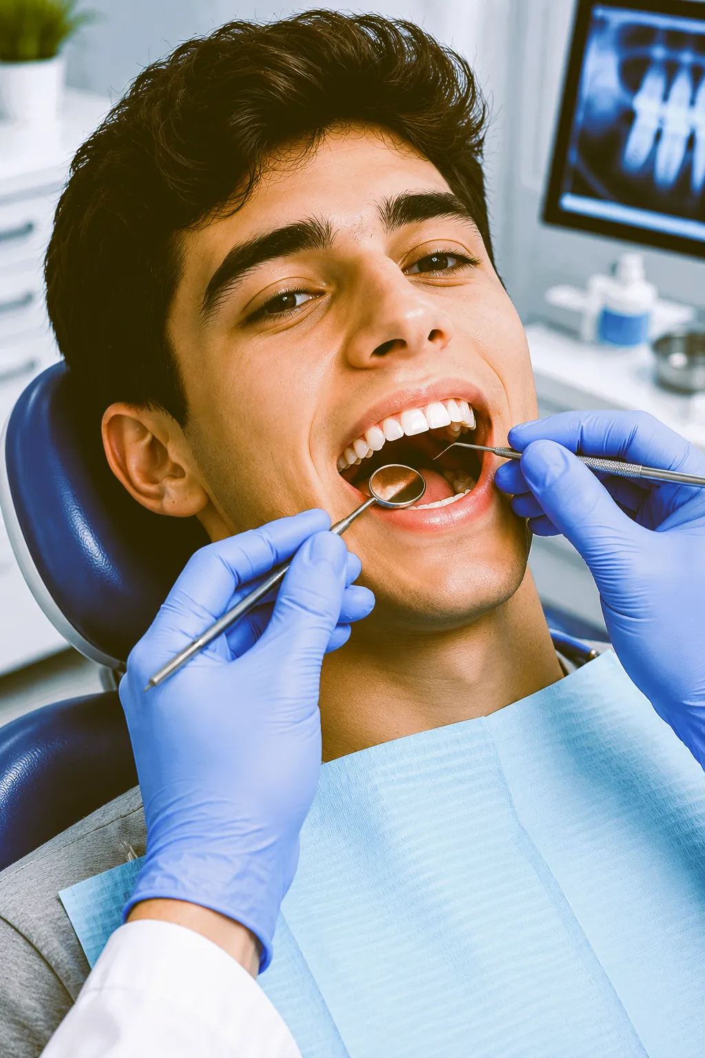 Paciente durante una evaluación dental en consultorio